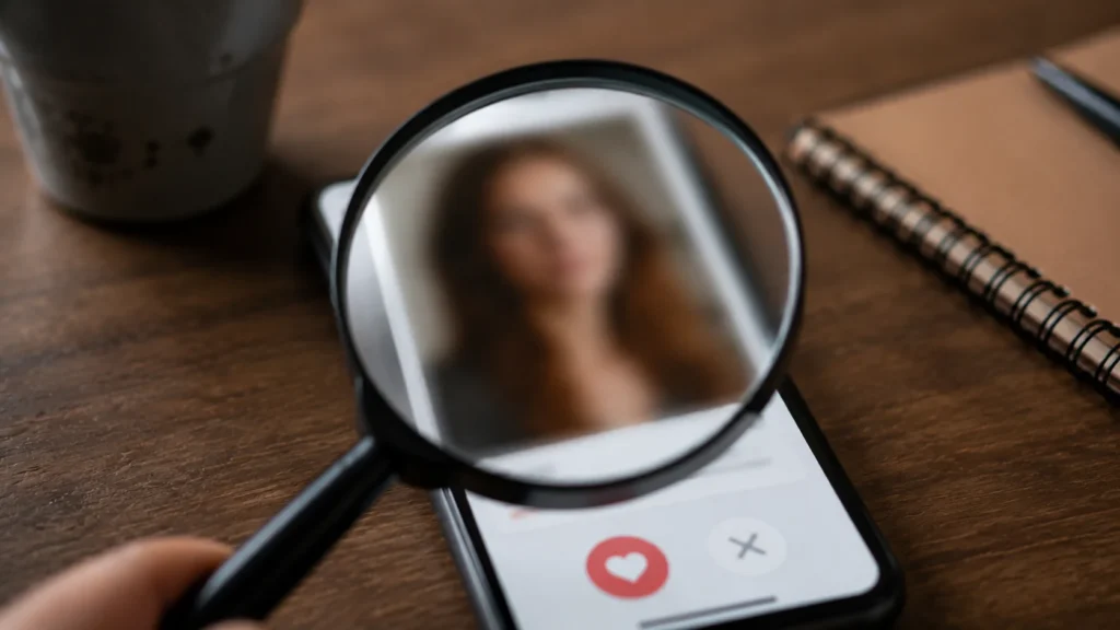 Profilbild wird mit Lupe auf Echtheit geprüft