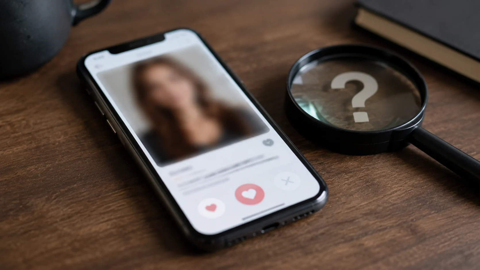 Dating-Profil mit Fragezeichen zeigt Gefahr durch Fake-Profile