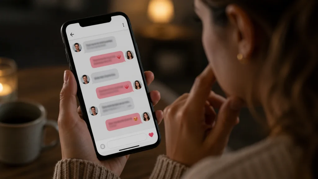 Verdächtige Chatnachrichten beim Online-Dating auf einem Smartphone